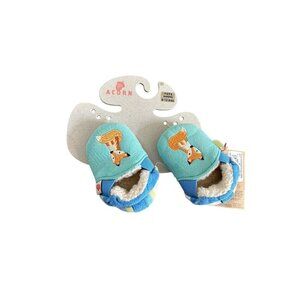 Acorns Baby Tots Fox Baby Slippers Teal Fur lined NEW 6-12 Months